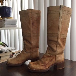 1970s Frye Black Label Steer Stitched Campus Boots